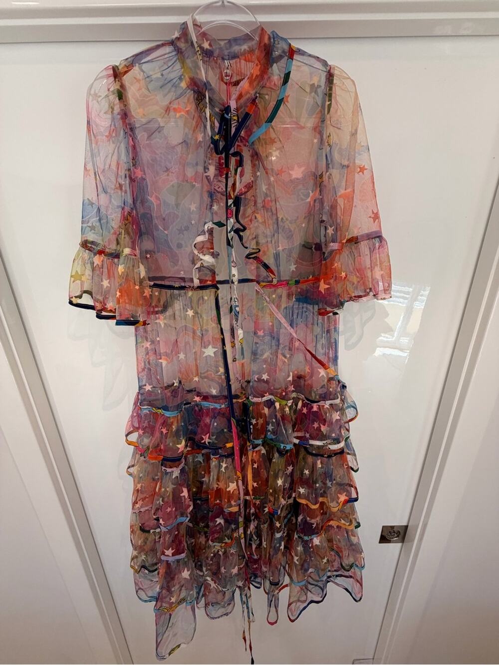 CeliaB Multicolor Star Sheer Ruffle Midi Dress